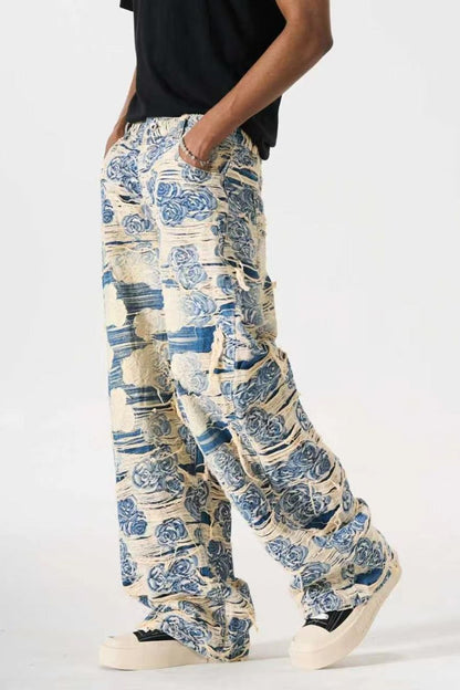 DISTRESSED FLORAL FABRIC VALKYRE JEANS
