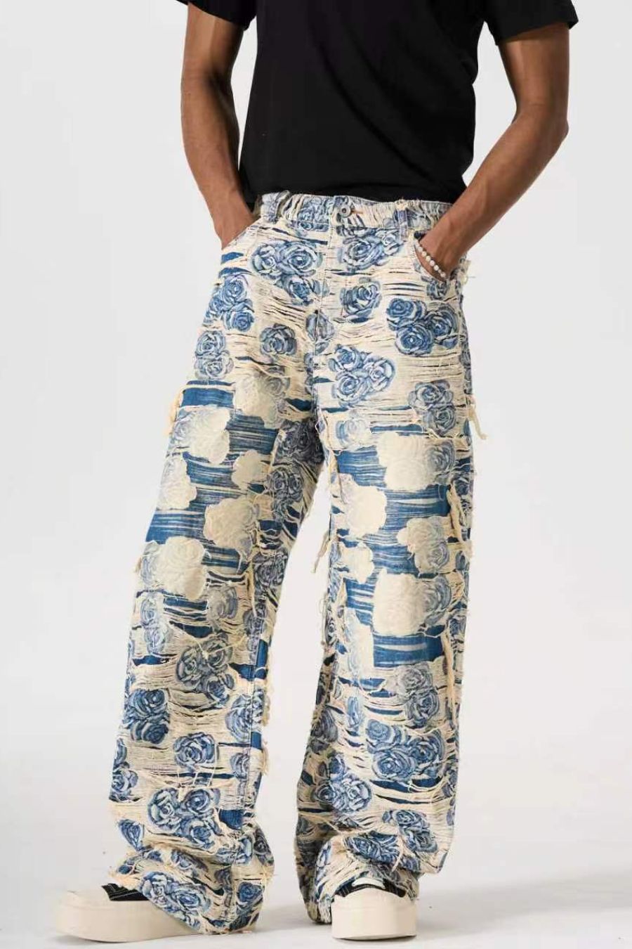 DISTRESSED FLORAL FABRIC VALKYRE JEANS