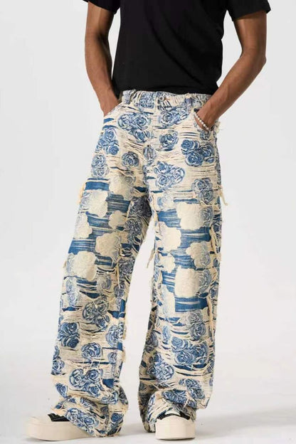 DISTRESSED FLORAL FABRIC VALKYRE JEANS