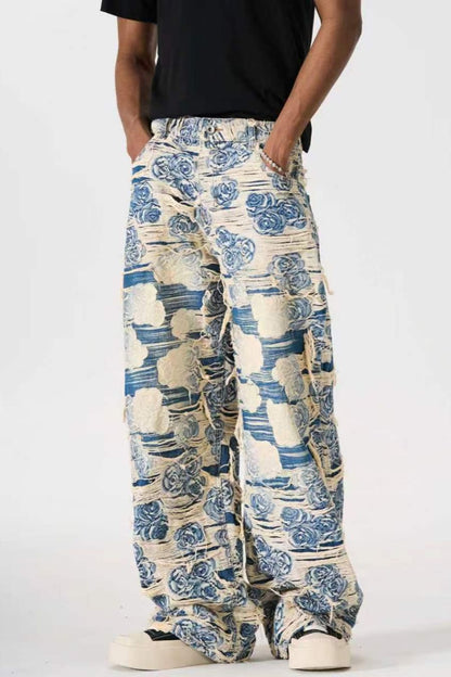 DISTRESSED FLORAL FABRIC VALKYRE JEANS