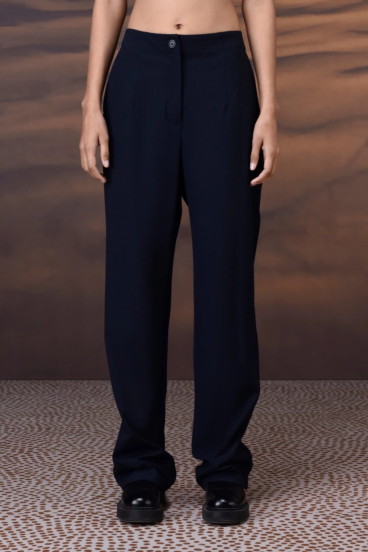Navy Poly Viscose Satin Trouser