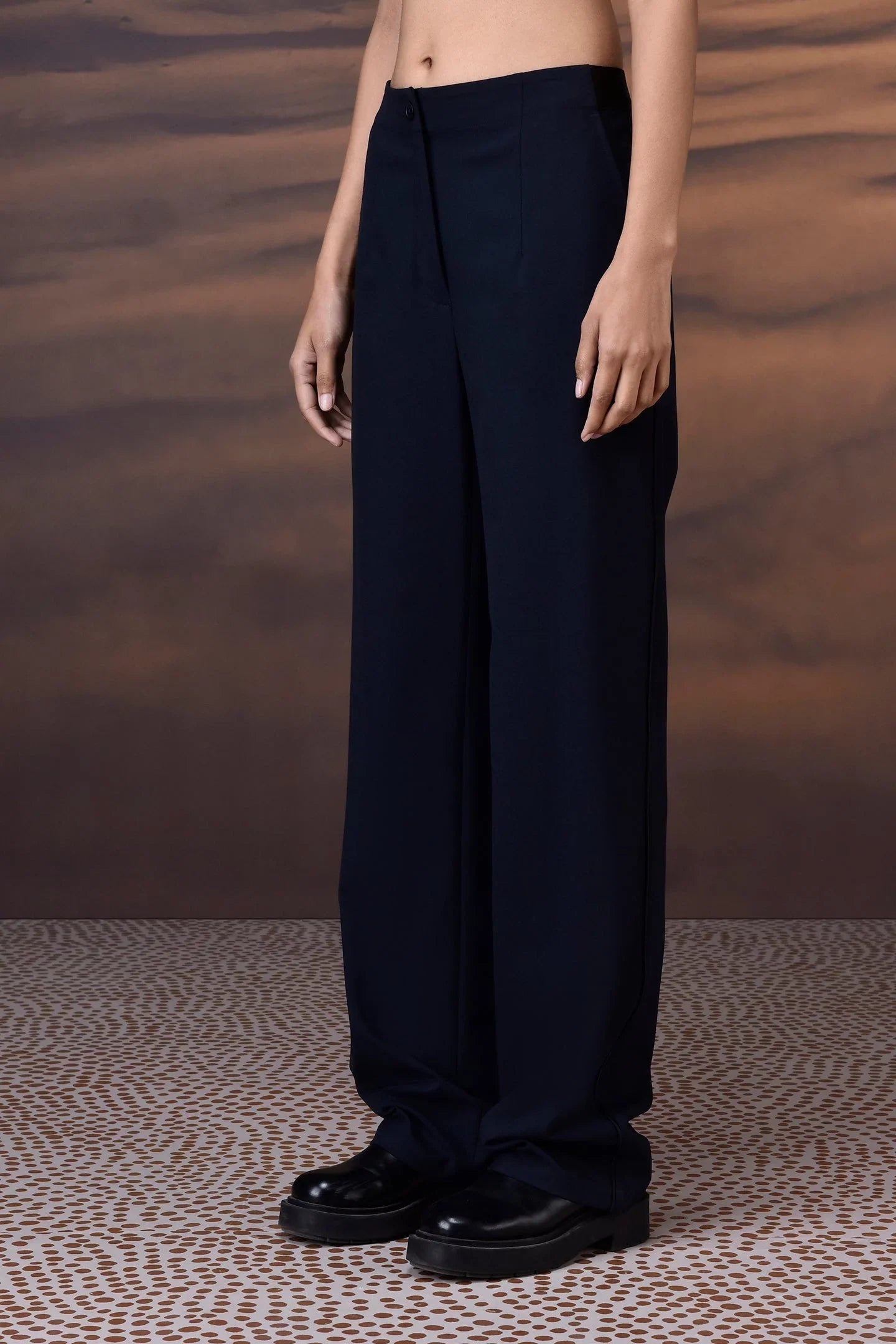 Navy Poly Viscose Satin Trouser