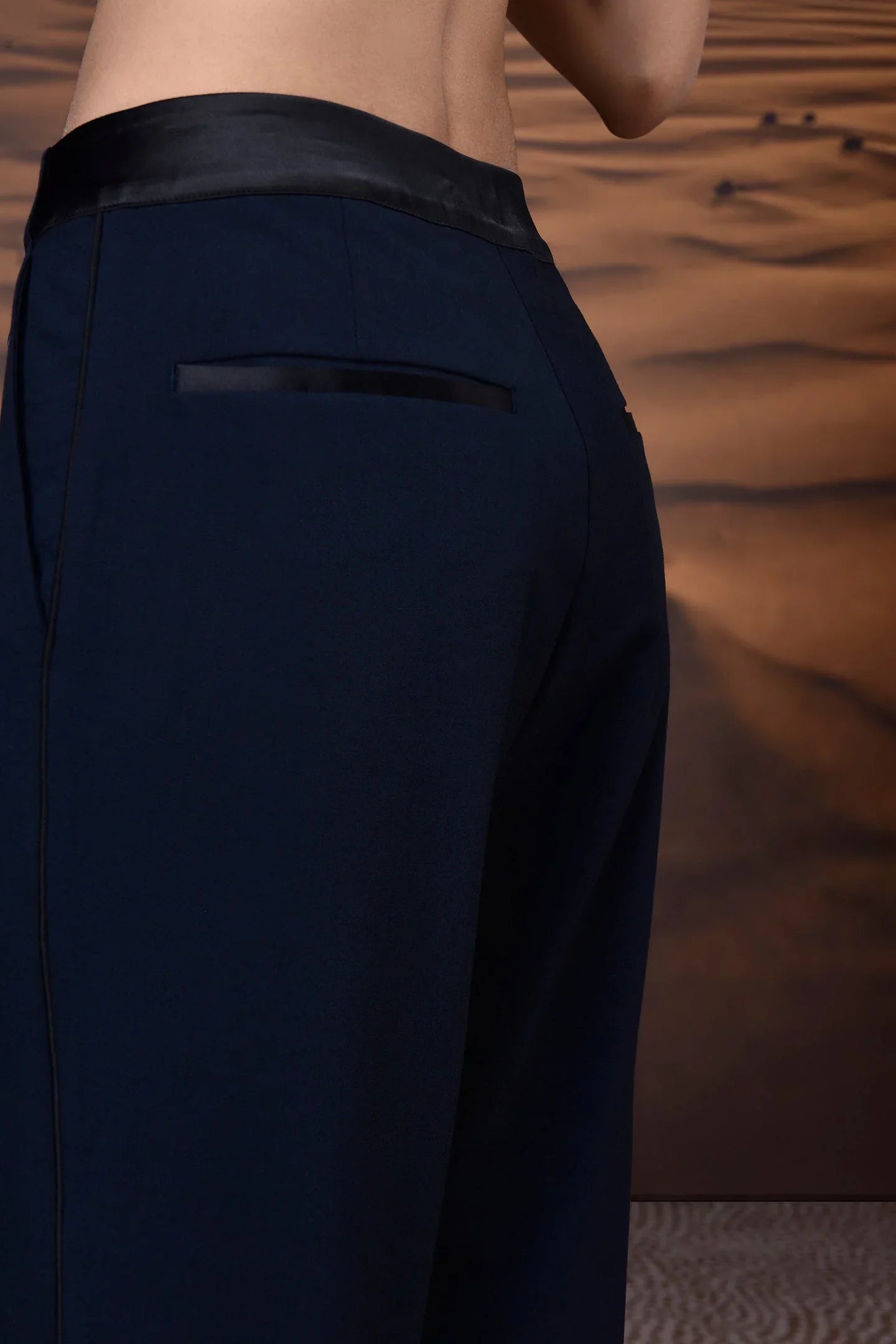 Navy Poly Viscose Satin Trouser