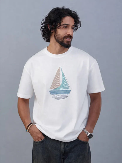 Windward 100% Cotton White Graphic T-Shirt
