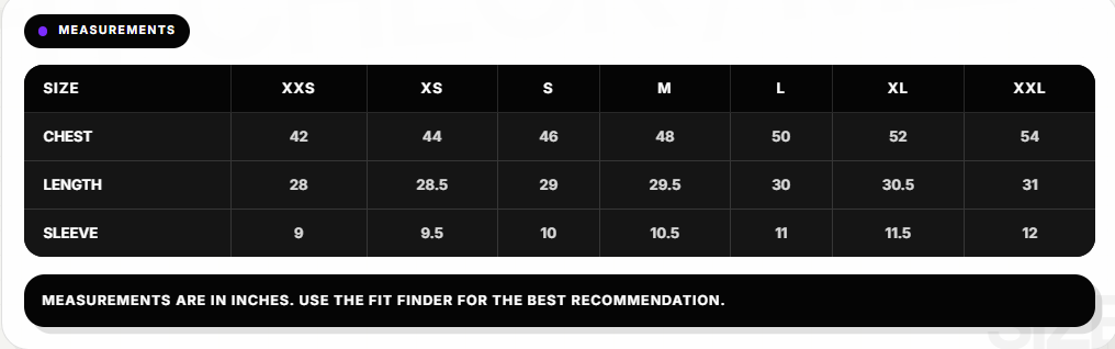 Size Chart for Merlot