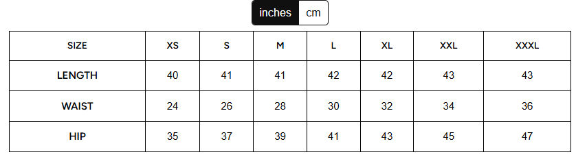 Size Chart for Sunset Canvas Pants