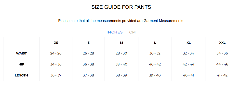 Size Chart for Isabella Cutout Embroidered Pant