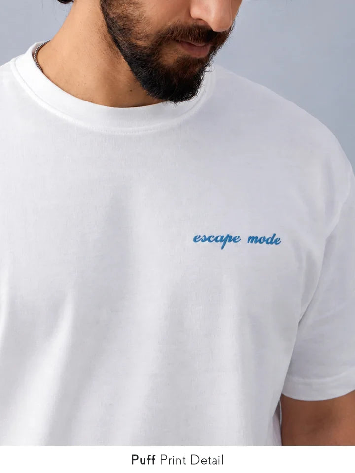 Postcard White Oversized Cotton Graphic Tee - front print zoom
