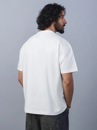 Coastbound White Oversized Cotton Graphic Tee - back view
