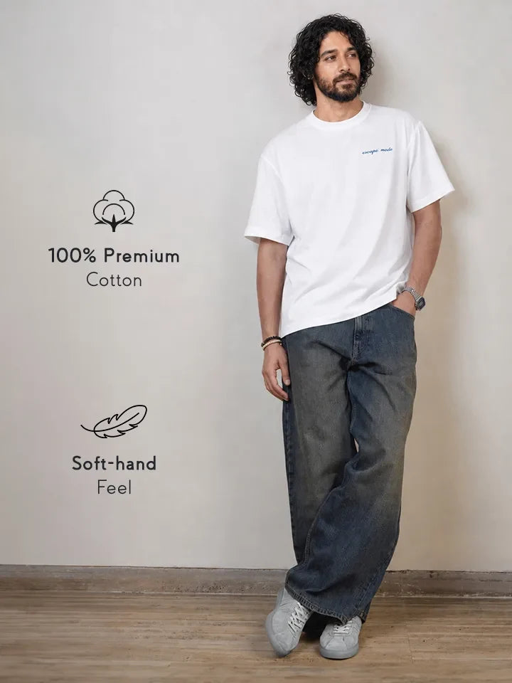 Postcard White Oversized Cotton Graphic Tee - premium cotton