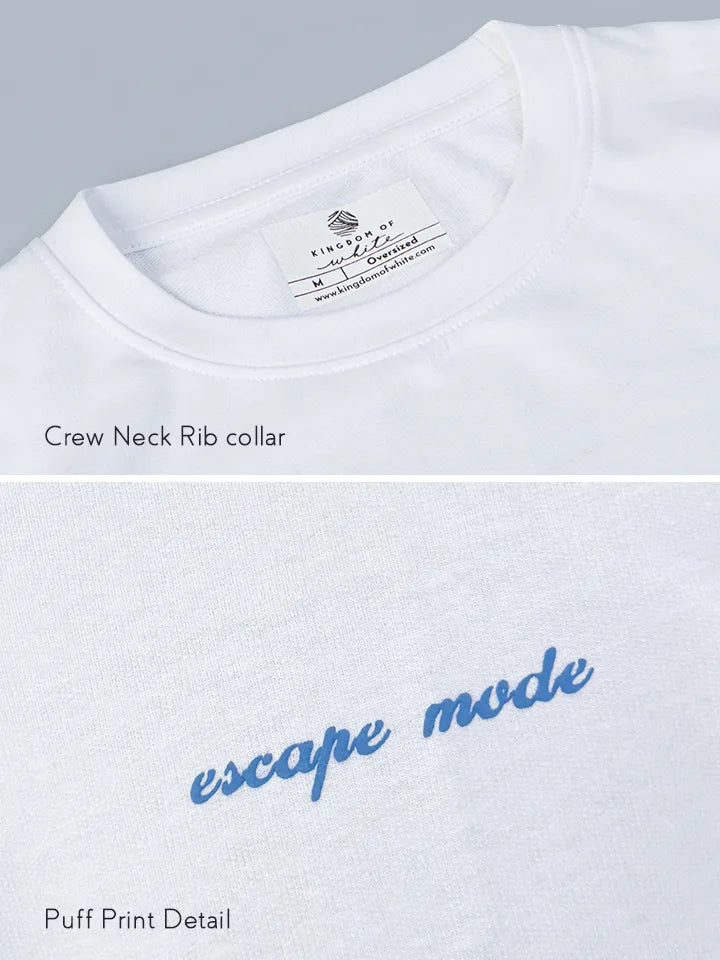 Postcard White Oversized Cotton Graphic Tee - collar detail
