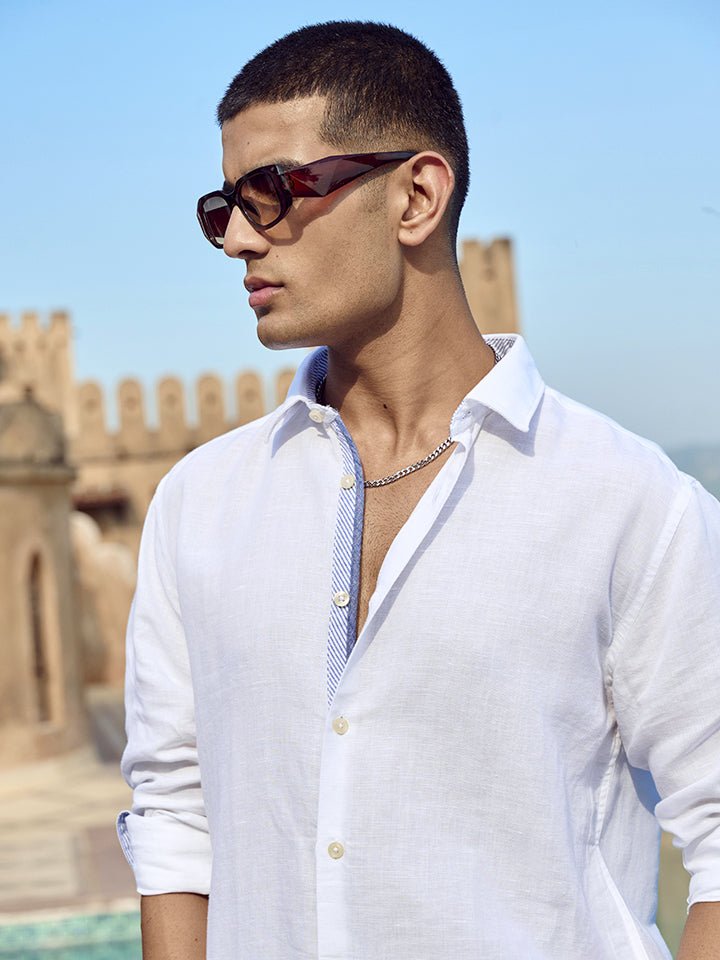 Amalfi White Solid Linen Shirt