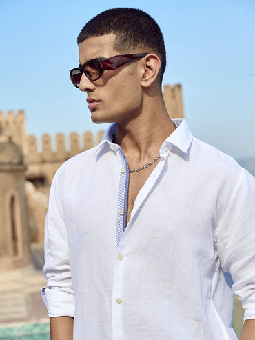 Amalfi White Solid Linen Shirt