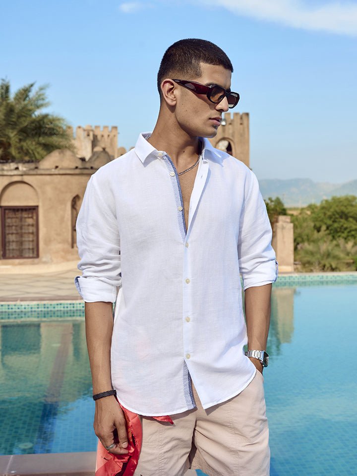 Amalfi White Solid Linen Shirt | Kingdom Of White at Broadway