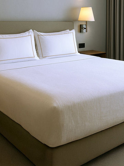 White & Beige Bordered Crest Bed Set | Kingdom Of White at Broadway