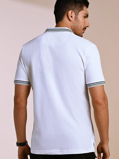 White Striped Quarter-Zip Polo T-shirt | Kingdom Of White at Broadway