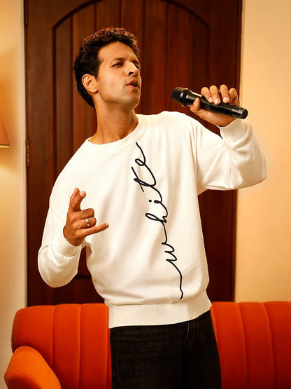 White Typographic Print Oversized Knitted Sweater