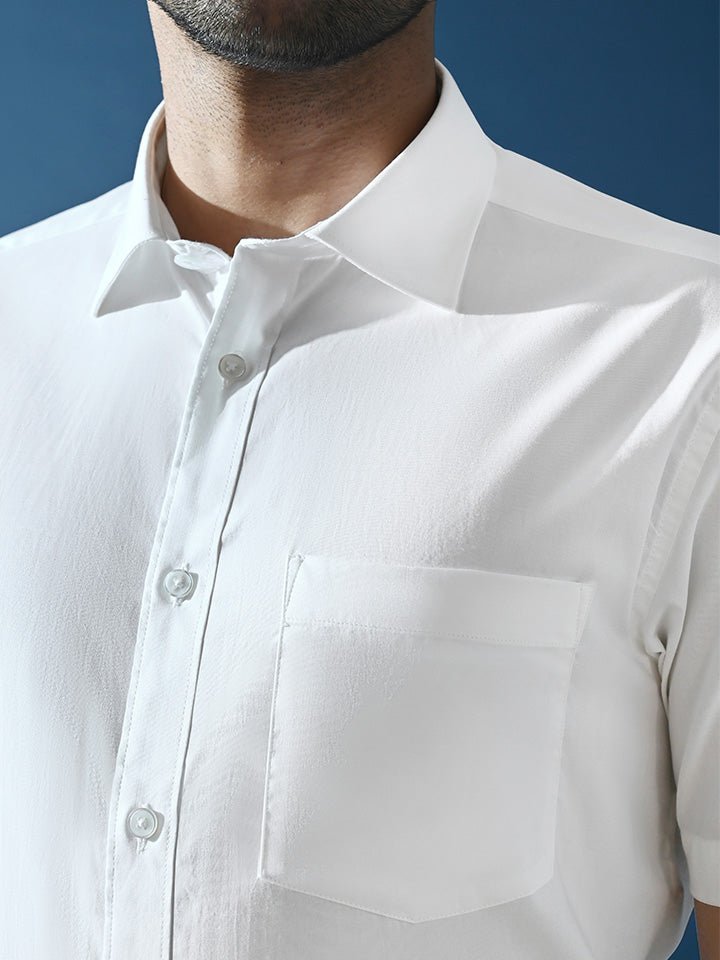 White Solid Half-Sleeve Oxford Shirt