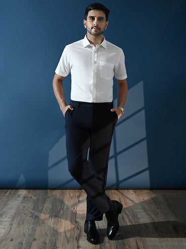 White Solid Half-Sleeve Oxford Shirt