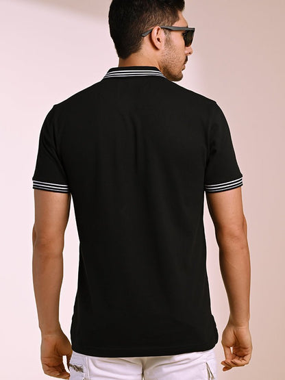 Quarter Zip Black Striped Polo T-Shirt | Kingdom Of White at Broadway