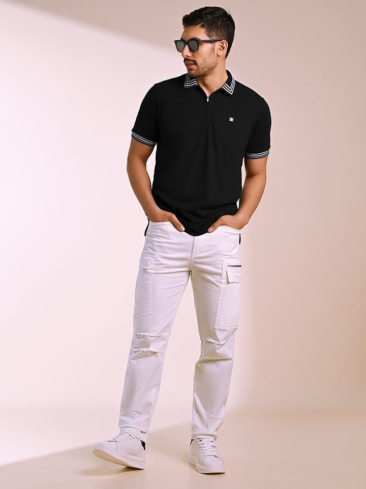 Quarter Zip Black Striped Polo T-Shirt | Kingdom Of White at Broadway