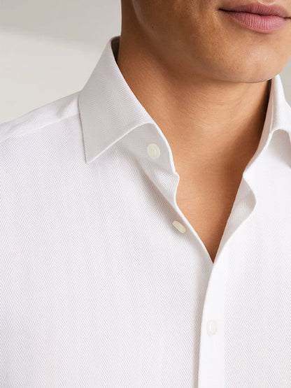 Reed White Herringbone Taped Shirt | Kingdom Of White at Broadway
