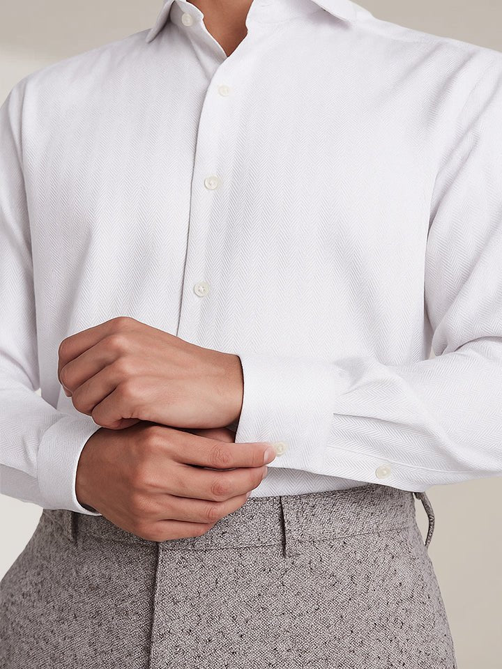 Reed White Herringbone Taped Shirt | Kingdom Of White at Broadway
