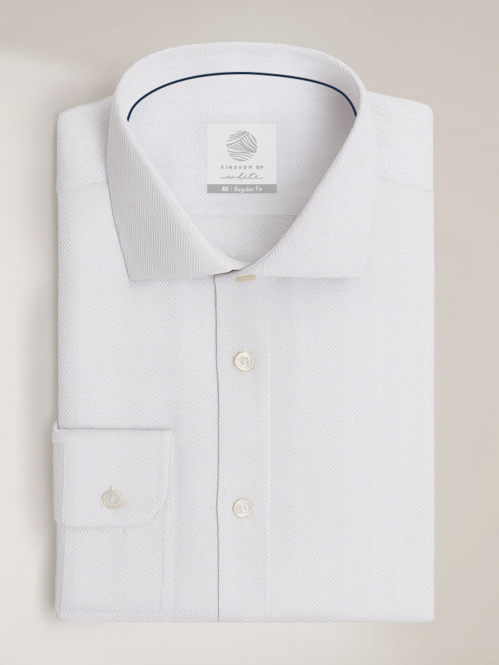 Reed White Herringbone Taped Shirt | Kingdom Of White at Broadway