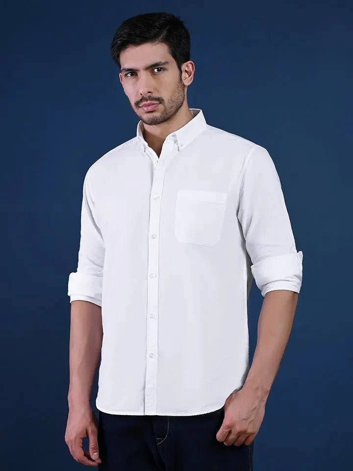 White Solid Oxford Button-Down Shirt