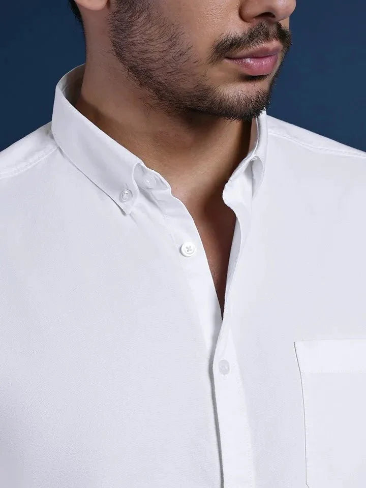 White Solid Oxford Button-Down Shirt