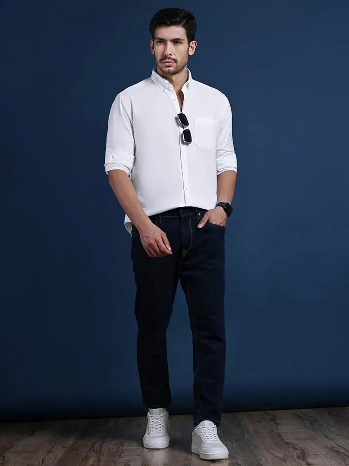 White Solid Oxford Button-Down Shirt