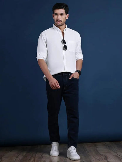 White Solid Oxford Button-Down Shirt