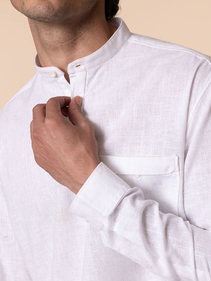Solid White Mandarin Collar Kurta Shirt | Kingdom Of White at Broadway