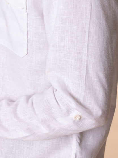 Solid White Mandarin Collar Kurta Shirt | Kingdom Of White at Broadway