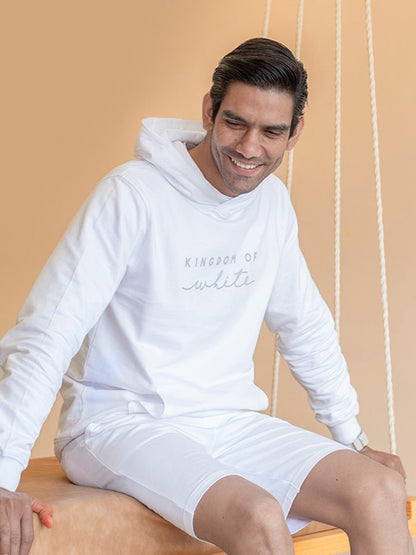 White Logo Print Hoodie