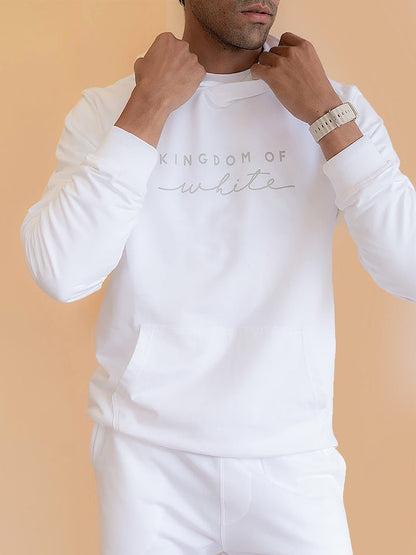 White Logo Print Hoodie