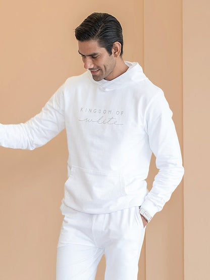 White Logo Print Hoodie