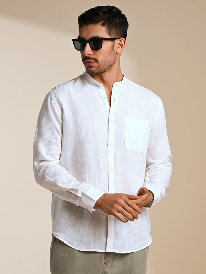 Men's White Solid Linen Shirt