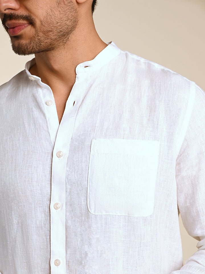 Men's White Solid Linen Shirt