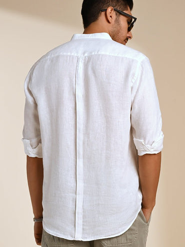 Men's White Solid Linen Shirt