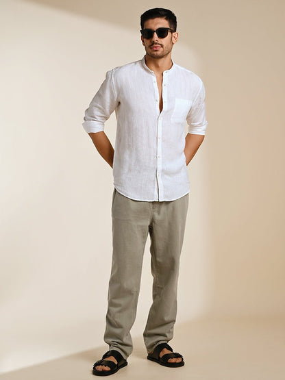 Men's White Solid Linen Shirt