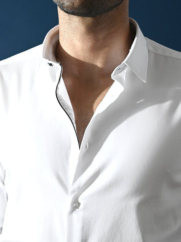 White Solid Satin Stretch Party Shirt