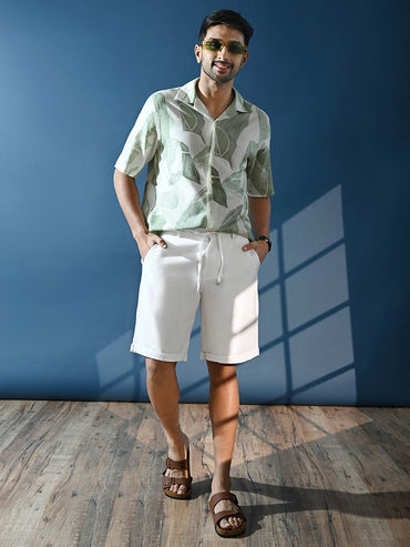 White Solid Linen Shorts