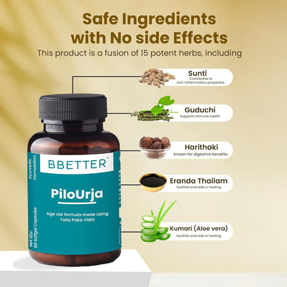 BBETTER PiloUrja - Lab Tested Ayurvedic Capsules for Piles & Haemorrhoids relief | Bbetter at Broadway