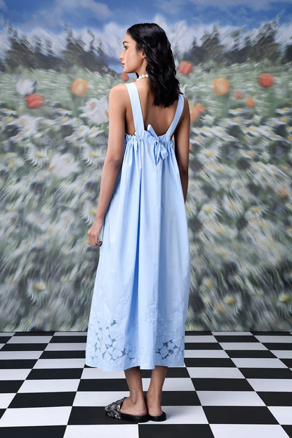 Playing Card Maxi A-Line Dress- Light Blue