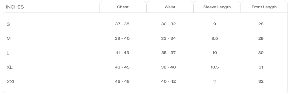 Size Chart for Stepwise Polo