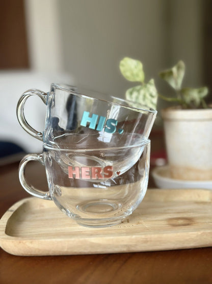 Pre Designed Clear Couple Mug Set of 2 with Gift Box