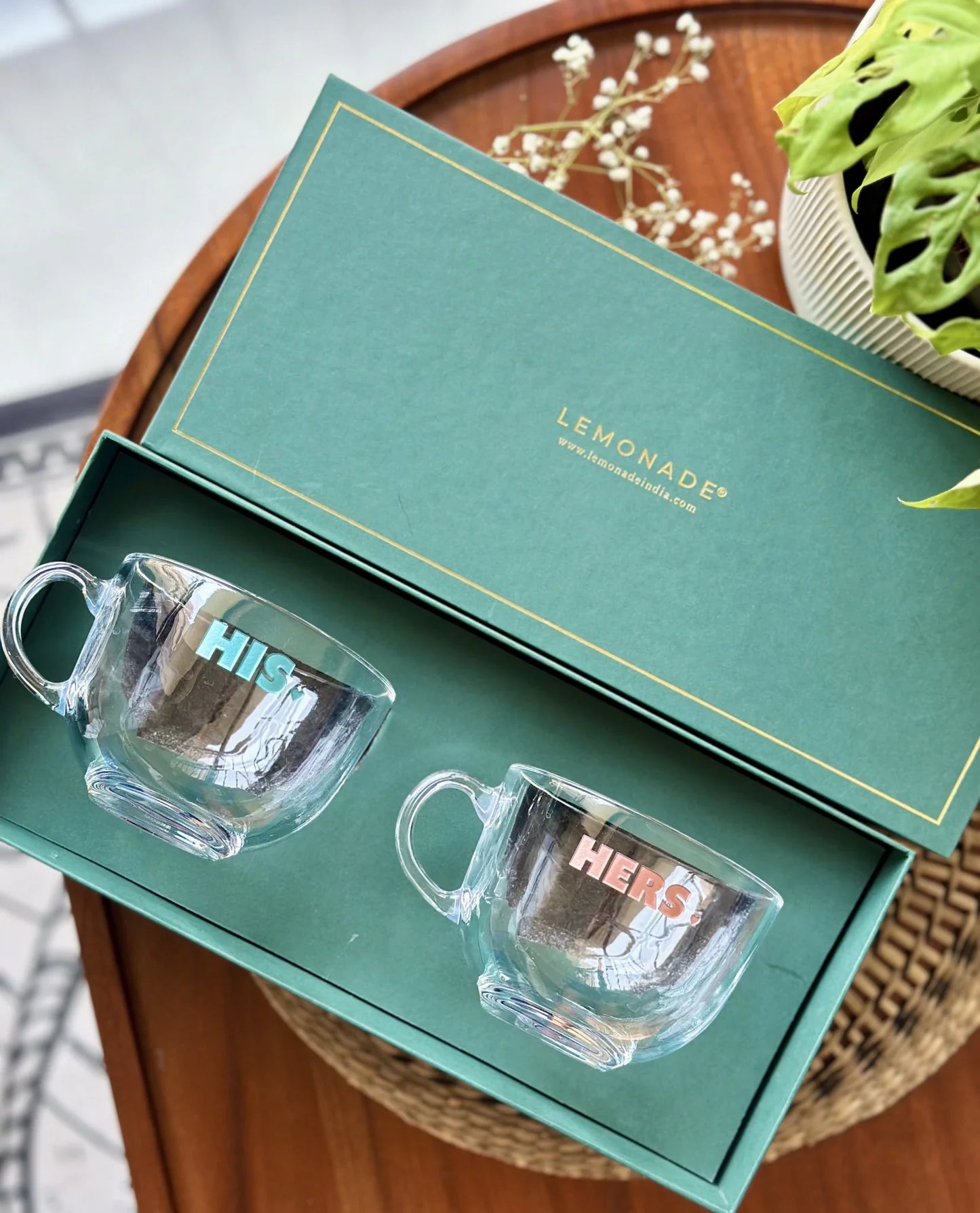 Pre Designed Clear Couple Mug Set of 2 with Gift Box