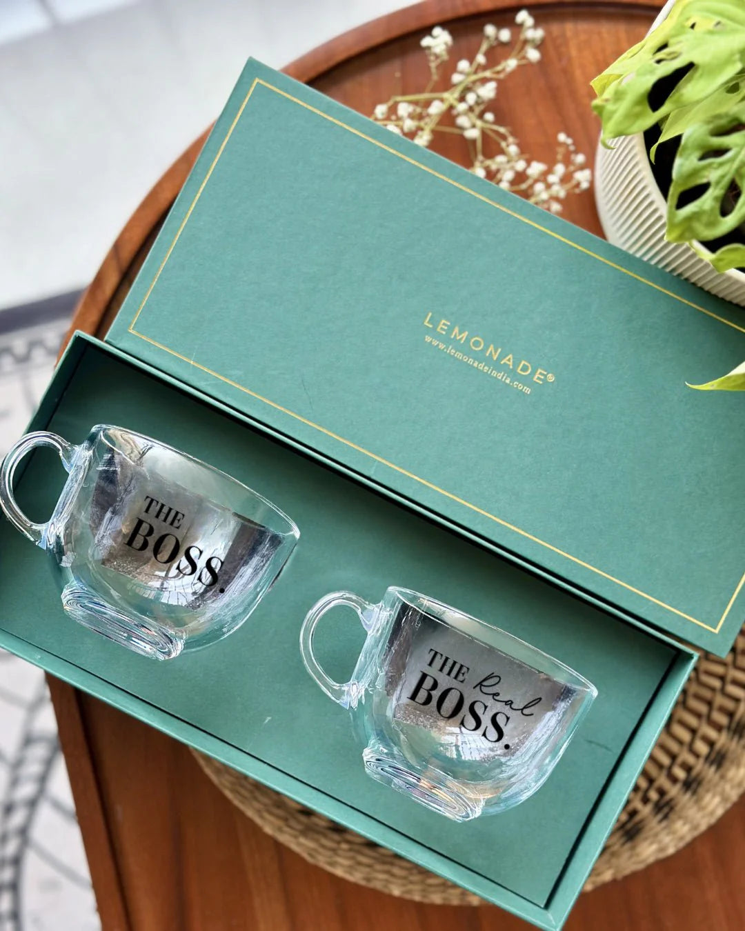 Pre Designed Clear Couple Mug Set of 2 with Gift Box