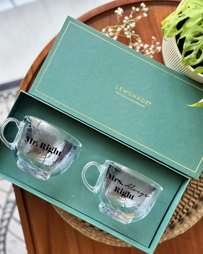 Pre Designed Clear Couple Mug Set of 2 with Gift Box